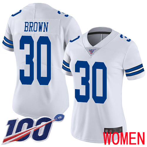 Women Dallas Cowboys Limited White Anthony Brown Road #30 100th Season Vapor Untouchable NFL Jersey->women nfl jersey->Women Jersey